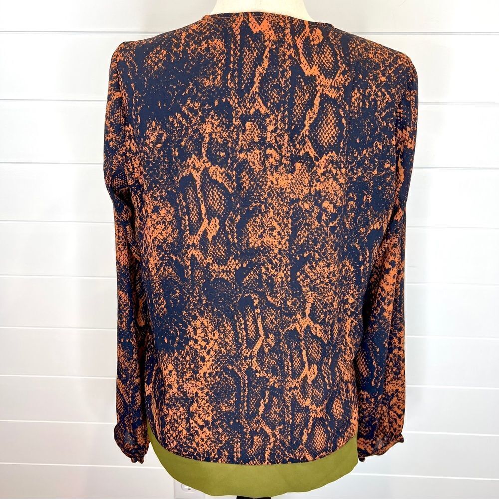 Cabi Navy Rustsnake Print Border Wrap Blouse Top … - image 6